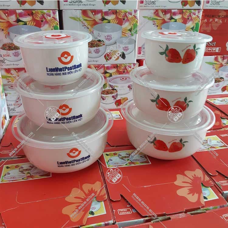 Bộ 3 thố sứ có nắp - in logo LienVietPostBank