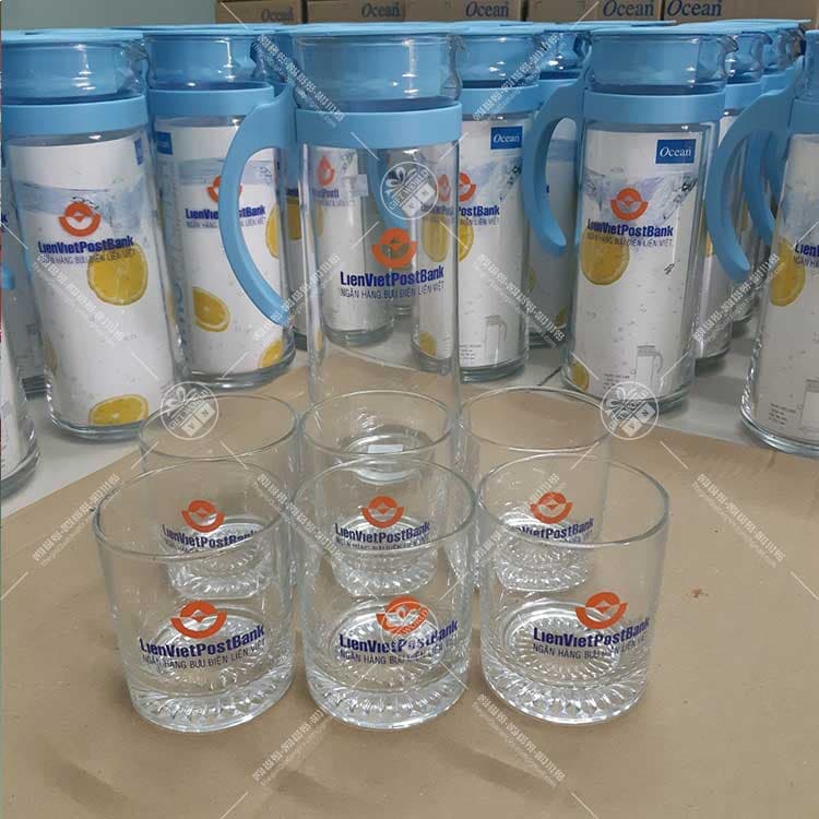Bộ Bình Thủy Tinh Ocean & 6 Ly UG 350 In Logo