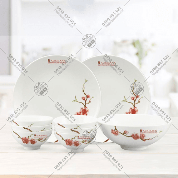 Bộ đồ ăn Hồng Đào 9 sản phẩm